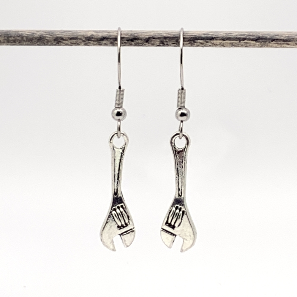 Stainless Steel Wrench Tool Dangle Hook Earrings